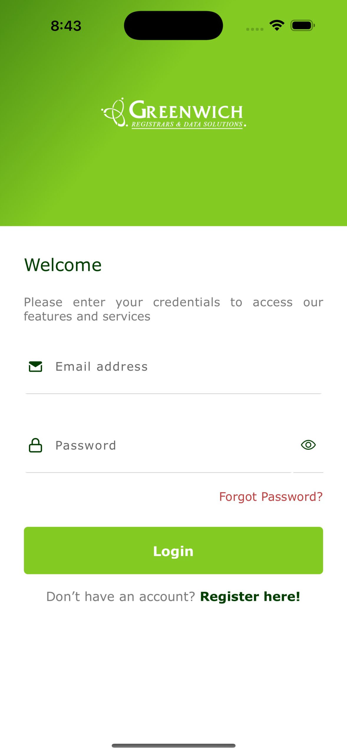 G-Ease app login screen