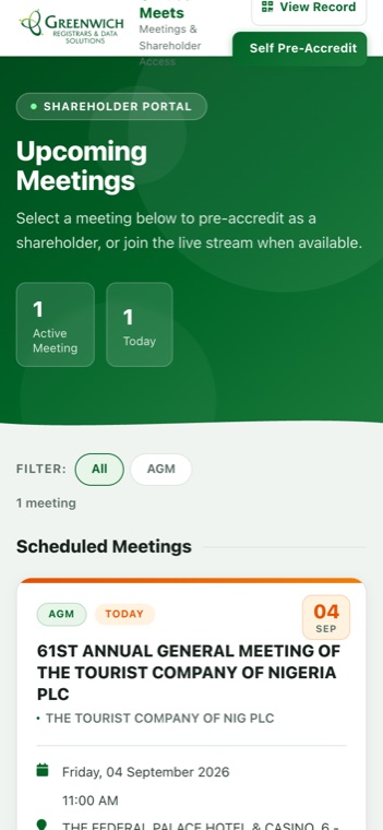 Meetings portal on mobile