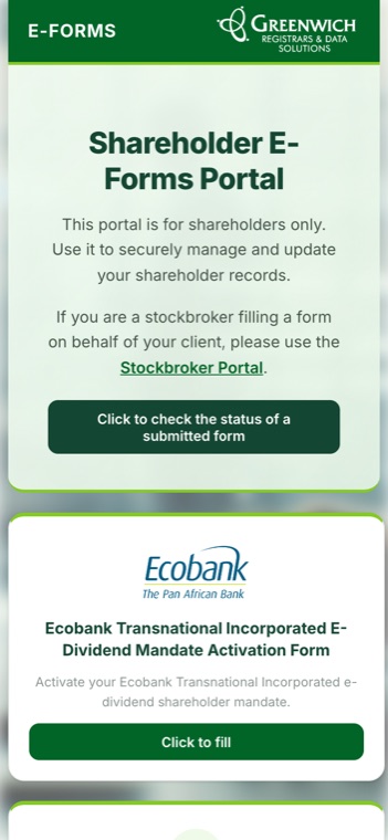E-Forms shareholder portal on mobile